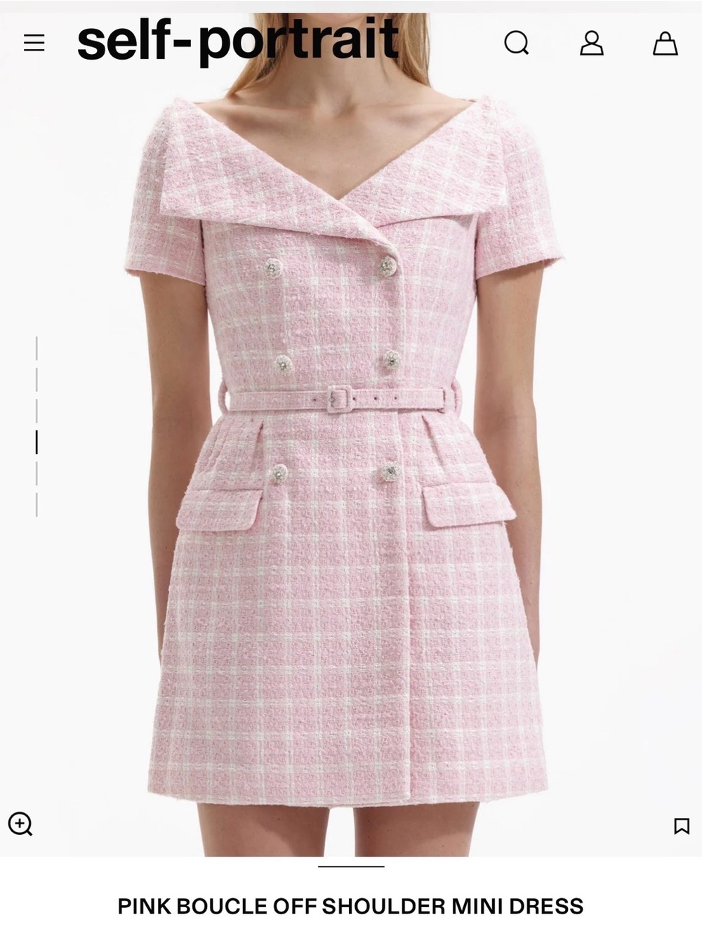 self-portrait Pink Boucle off shoulder Mini Dress - Picture 3 of 10